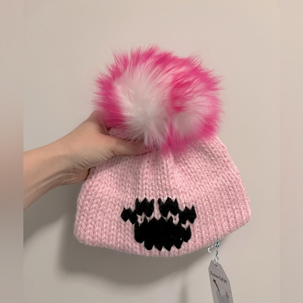 New! Girls knit paw print double brim toque